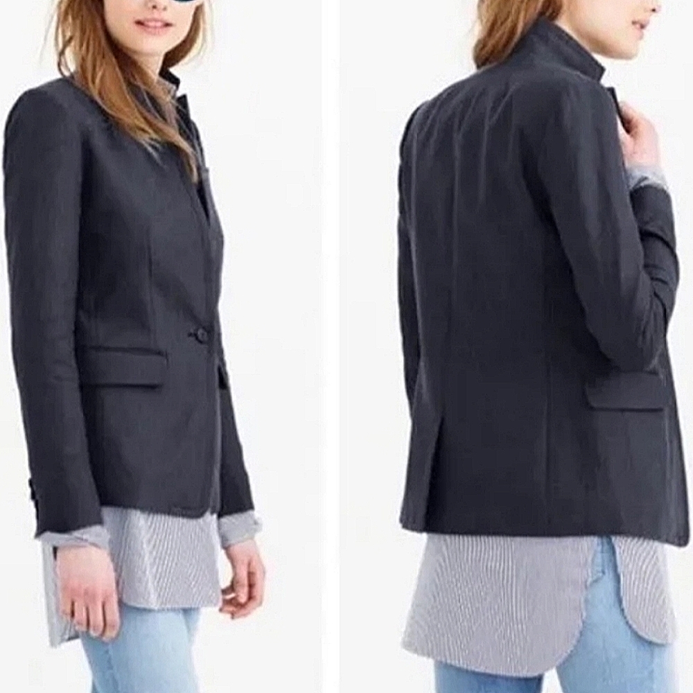 SOLD J. Crew Regent Wool blend navy blue Flannel preppy office blazer Jacket 4 - Picture 14 of 17